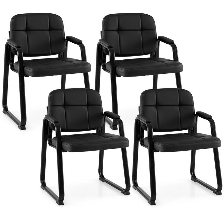 CostwayOffice Reception Chairs with Padded Armrests Set of 2/4-Black-4 pieces