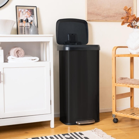Costway68L Step Trash Can Stainless Steel Airtight Garbage Bin-Dark Black Costway68L Step Trash Can Stainless Steel Airtight Garbage Bin-Dark Black