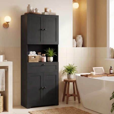 Costway171.5 CM Tall Bathroom Cabinet Freestanding Storage Cabinet with 4 Doors and 1. - Bathroom Storage