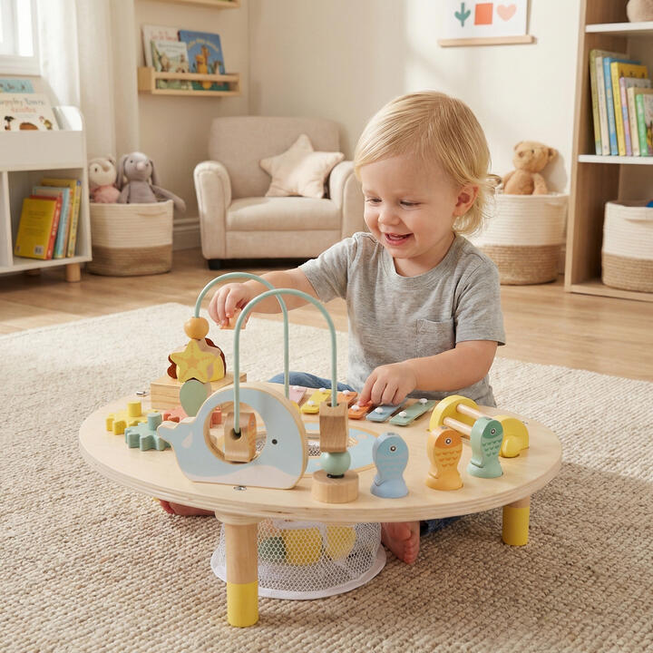 CostwayWooden Musical Play Table with Bead Maze and Music Box for Boys and Girls