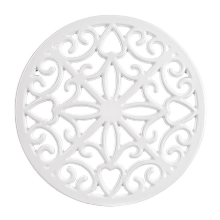 White Round 20cm Cast Iron Kitchen Trivet - Trivets