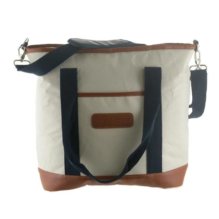 Cream/Tan & Navy Handles 35cm Cooler Tote Bag - Bags