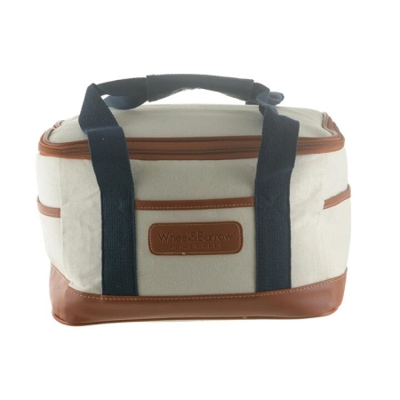 Cream/Tan & Navy Handles 32cm Cooler Picnic Bag - Bags