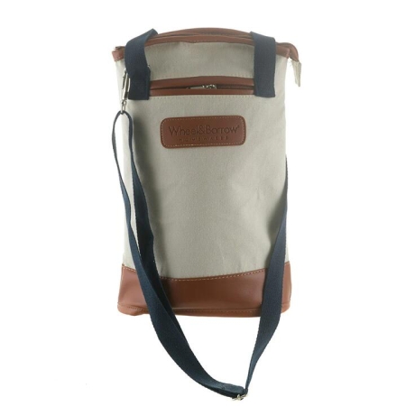 Cream/Tan & Navy Handles 34cm Cooler Wine Bag - Bags