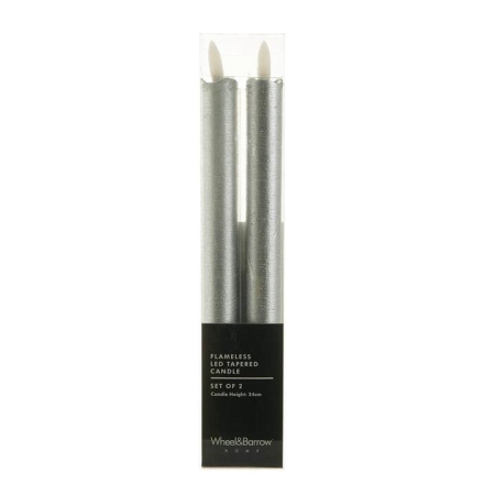 Flameless LED Silver Taper Candle Set/2 - Candles
