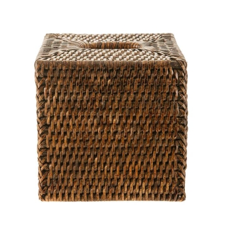 Dark Brown Rattan Square Tissue Box Cover 14cm - Tissue Box