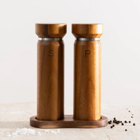 Romy Acacia Wood Set 2 20x16cm Salt & Pepper Mill - Salt & Pepper Mill