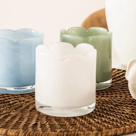 White Petal 8cm Glass Tealight Candle Holder - Candle Holders