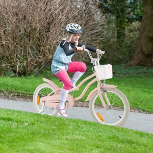 CostwayKids Bike with Front Handbrake and Rear Coaster Brake for 4-8 Years Old-Pink-18 inches