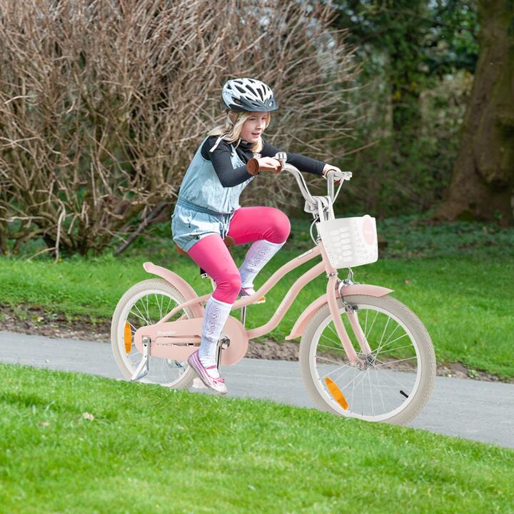 CostwayKids Bike with Front Handbrake and Rear Coaster Brake for 4-8 Years Old-Pink-18 inches