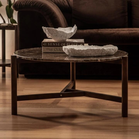 Wood & Brown Marble Coffee Table - Coffee Tables