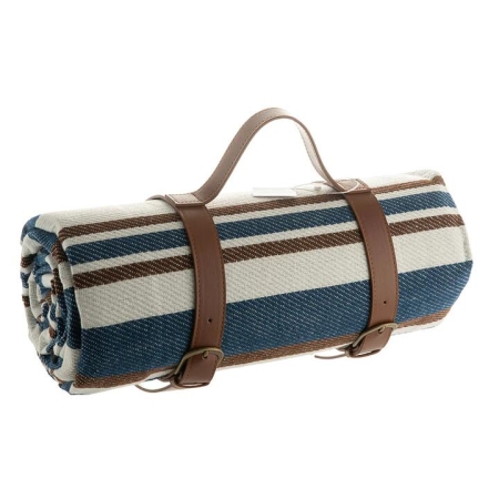 Blue & Brown Stripes 150x200cm Picnic Mat with Straps - Picnic Baskets