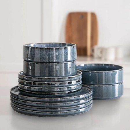 Linear Ink 12pc Stoneware Dinner Set - Dinnerware
