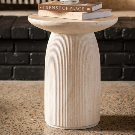 Travertine Look Side Table 43x52cm - Side Tables
