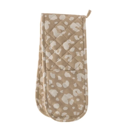 Beige & White Leopard Print 18x90cm Double Oven Mitt - Mitts
