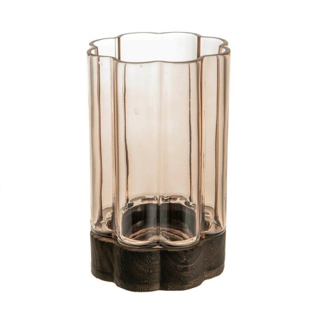 Flower Shaped Hurricane Large – Smoke Glass on Dark Wood Base - Candle Holders