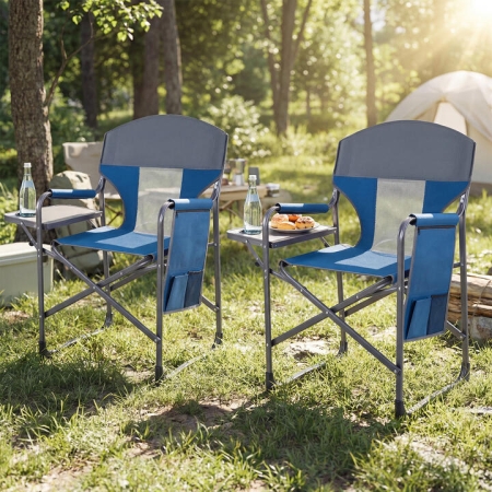 CostwayFolding Camping Chair Oversized Padded Portable Directors Chair with Side. - Outdoor > Camping > Camping Furniture
