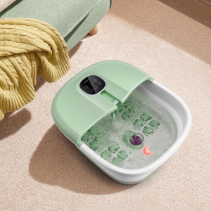CostwayFolding Foot Bath Massage with Heat and Remote Control-Green