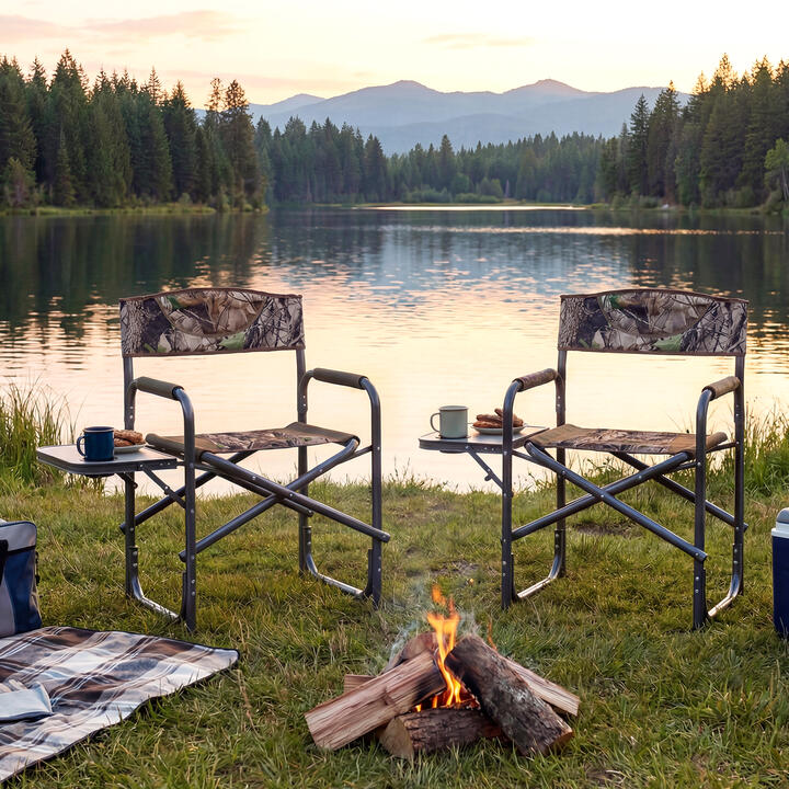 CostwayLightweight Folding Camping Chair with Side Table and Cup Holder-Camouflage