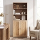 Costway3-Shelf Bookcase with Double Doors & Adjustable Shelves & Cabinet-Natural
