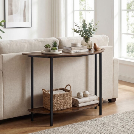 CostwayHalf-moon Console Table with Open Storage Shelf and Anti-tip Kits for Living. - Table Lamps