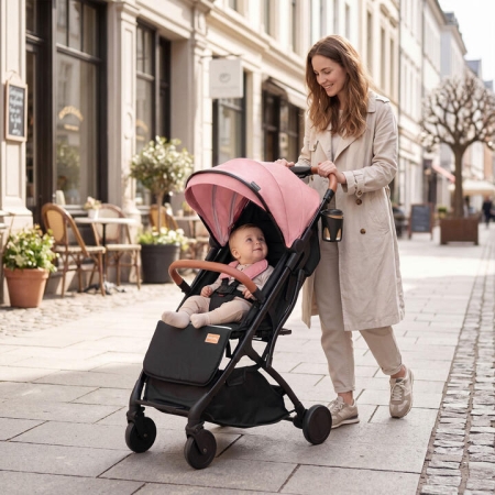 CostwayLightweight Baby Stroller with Adjustable Backrest and Footmuff-Pink - Baby & Kids > Baby Strollers