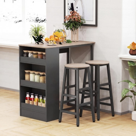 Costway3 Pieces Industrial Kitchen Dining Bar Table Set with 2 Stools-Grey - Kitchen Utensils & Gadgets