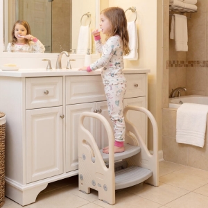 CostwayToddler Step Stool with Adjustable 2/3-Step and Safety Handles for Bedroom-Grey