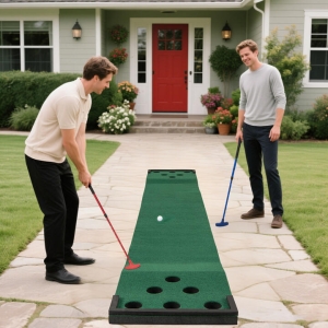 CostwayGolf Pong Game Set Portable Golf Putting Mat with 2 Adjustable Putters