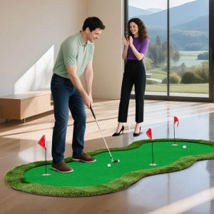 Costway300 x 150 cm Golf Putting Green Practice Mat with 3 Holes and Golf Balls