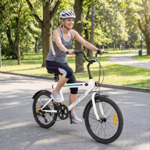 CostwayLighted Cycling Bike with Adjustable Handlebar and Seat-White-20 inches