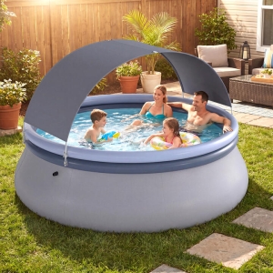 CostwayRound Inflatable Outdoor Swimming Pool with Sunshade Canopy