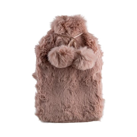Mauve 37x22cm Hot Water Bottle with Faux Rabbit Fur Cover - Bottle Covers