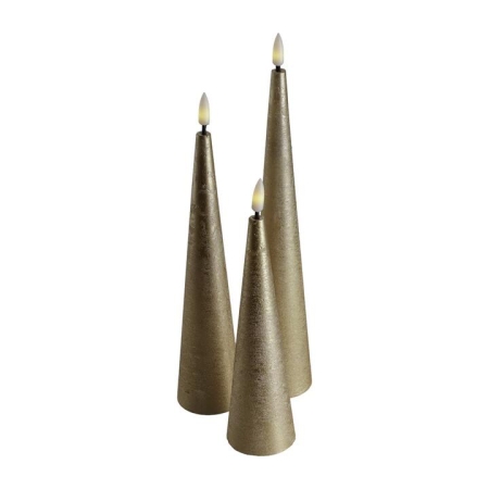 Rustic Gold Set/3 Small, Medium & Large Flameless LED Cone Candle - Candles