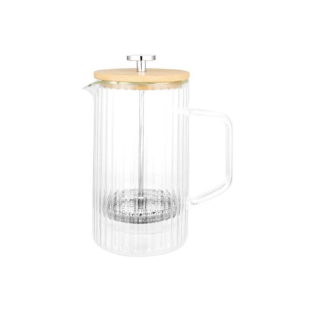 Avanti Ribbed Double Wall 600mL Glass with Bamboo Lid Coffee Plunger - Plungers