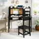CostwayKids Study Desk and Chair Set Wooden Writing Table with Cork Board and Drawer-White - Baby & Kids > Toddler & Kids Furniture > Kids Table & Chair Sets
