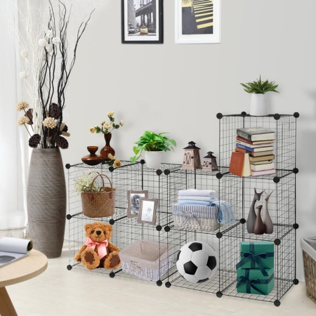 CostwayMetal Wire Free Standing DIY Storage Cubes with 12 Cubes-Black - Furniture > Bedroom > Clothing & Closet Storage