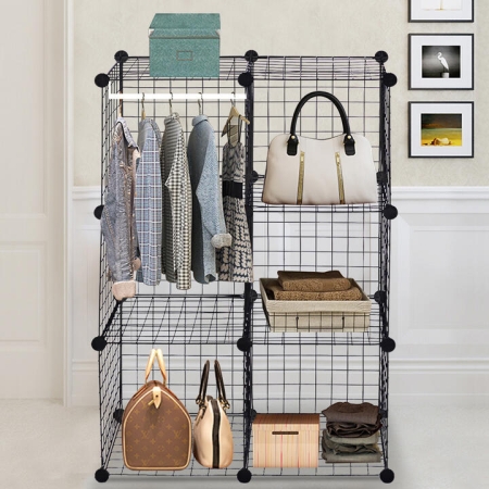 CostwayWire Cube Storage Organizer Metal Wire Grid Storage Shelves-6 Cubes - Furniture > Bedroom > Clothing & Closet Storage