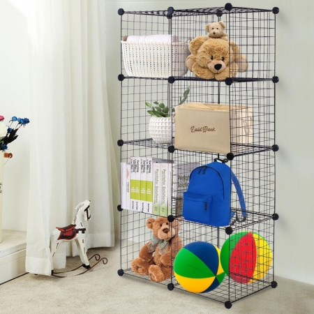CostwayWire Cube Storage Organizer Metal Wire Grid Storage Shelves-8 Cubes - Furniture > Bedroom > Clothing & Closet Storage