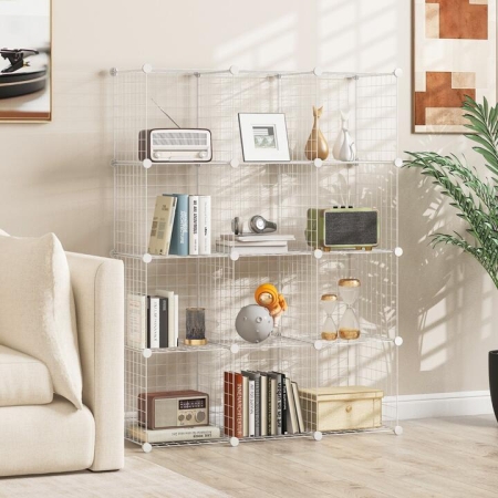CostwayMetal Wire Free Standing DIY Storage Cubes with 12 Cubes-White - Furniture > Bedroom > Clothing & Closet Storage