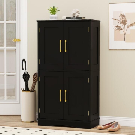 CostwayFreestanding Bathroom Floor Storage Cabinet Pantry Cabinet-Black - Bath > Floor Cabinets