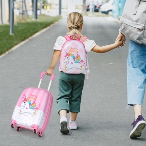 Costway2 Pieces Kid Luggage Set with Wheels and Retractable Handle