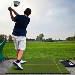 CostwayGolf Hitting Mat Includes 2 Rubber Tees with 2 Alignment Sticks for Home Backyard Garage-M