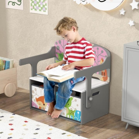 Costway3 in 1 Kids Convertible Activity Bench-Grey - Baby & Kids > Toddler & Kids Furniture > Kids Storage