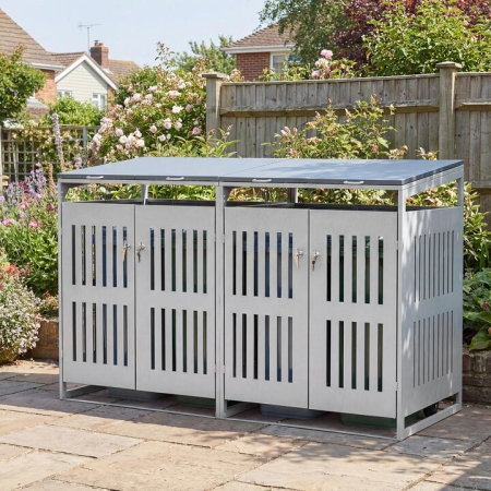 CostwayOutdoor Trash Can Storage Shed for 2 Bins with Gas Struts-Silver - Outdoor > Outdoor Storage & Garages > Sheds & Outdoor Storage
