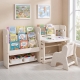 CostwayCorner Wooden Play Kitchen Large Set with Lights and Blackboard-White - Toys & Hobbies > Pretend Toys > Play Kitchen Sets