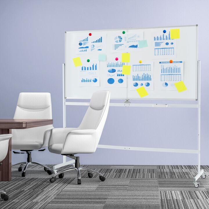 Costway180cm x 90cm Double-Sided Magnetic Whiteboard with Aluminum Alloy Frame-White