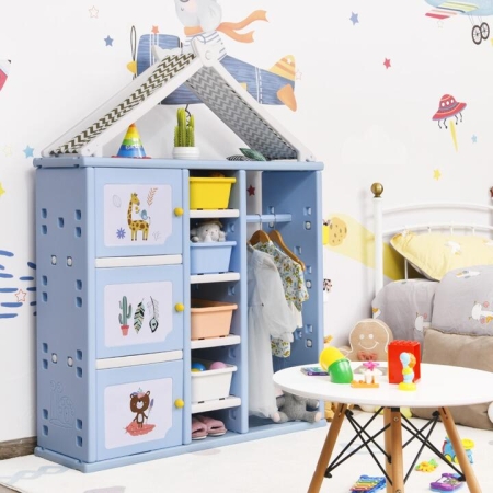 CostwayKids Costume Pretend Dresser Storage Closet-Blue - Baby & Kids > Toddler & Kids Furniture > Kids Storage