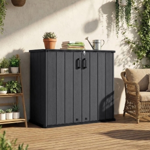Costway665 L Outdoor Storage Shed with Lockable Door and Waterproof Grooved Roof-Black