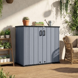 Costway665 L Outdoor Storage Shed with Lockable Door and Waterproof Grooved Roof-Grey